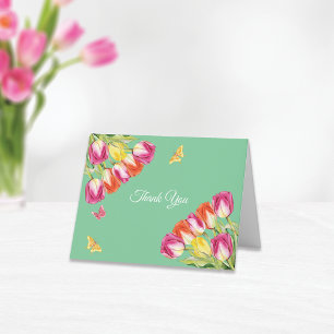 Tulips & Butterflies Green Bridal Shower Thank You Card