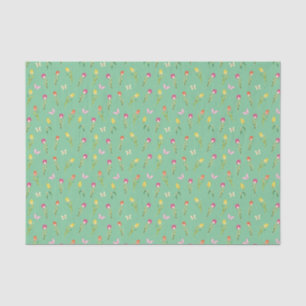 Tulips & Butterflies Green Pattern Tissue Paper