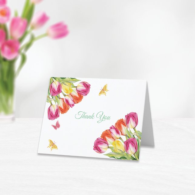 Tulips & Butterflies White Bridal Shower    Thank You Card (Creator Uploaded)