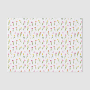 Tulips & Butterflies White Pattern Tissue Paper