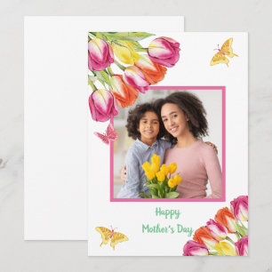 Tulips & Butterflies White Photo Mother’s Day Card