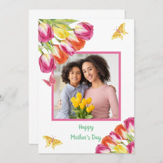 Tulips & Butterflies White Photo Mother’s Day Card