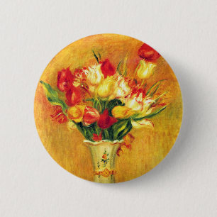 Tulips by Pierre Renoir, Vintage Impressionism Art 6 Cm Round Badge