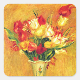 Tulips by Pierre Renoir, Vintage Impressionism Art Square Sticker