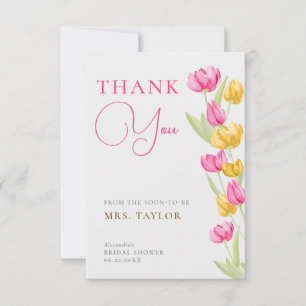 Tulips Calligraphy Pink Bridal Shower Thank You
