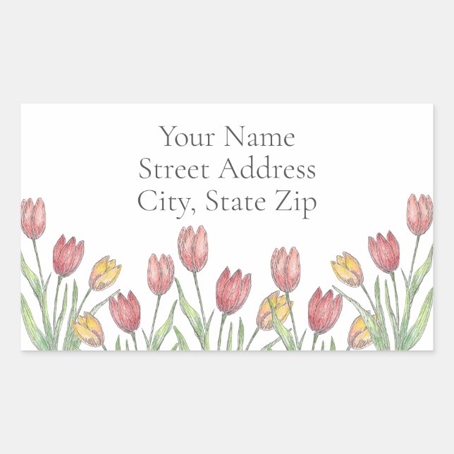 Tulips Coloured Pencil, Pen & Ink Pattern labels (Front)