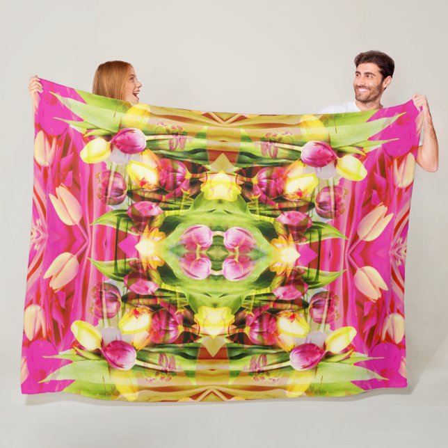 TULIPS - Coloured Tulips of Fractal Art - Fleece Blanket (In Situ)