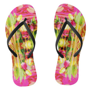 TULIPS - Coloured Tulips of Fractal Art - Flip Flops