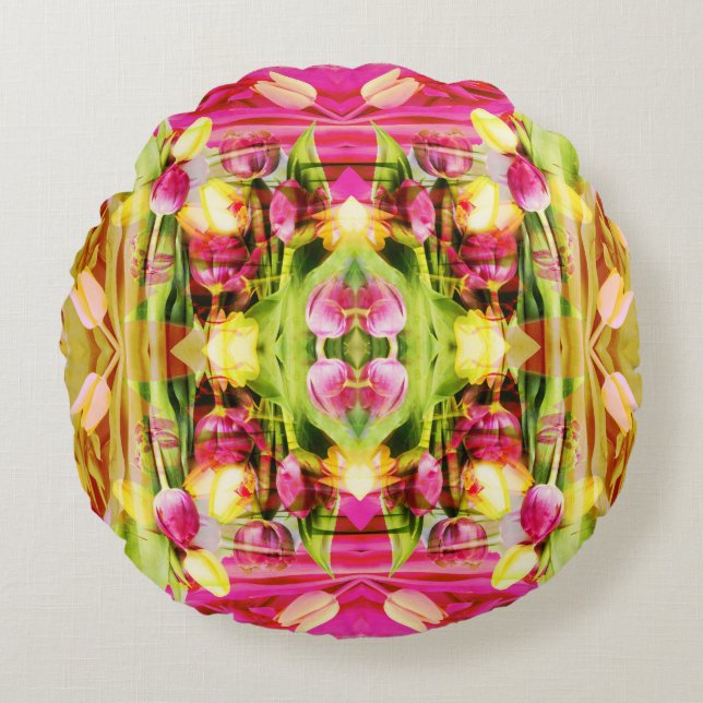 TULIPS - Coloured Tulips of Fractal Art - Round Cushion (Front)