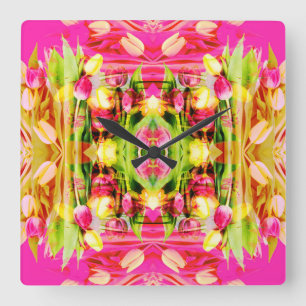 TULIPS - Coloured Tulips of Fractal Art - Square Wall Clock