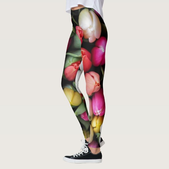 Tulips Colourful Flowers Easter Spring Leggings (Left)