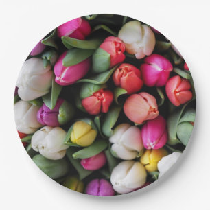 Tulips Colourful Flowers Easter Spring Paper Plate