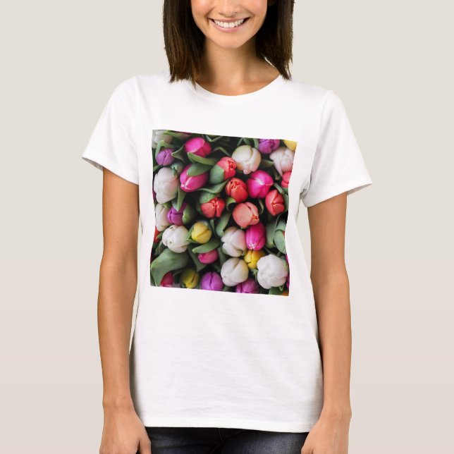 Tulips Colourful Flowers Easter Spring T-Shirt (Front)