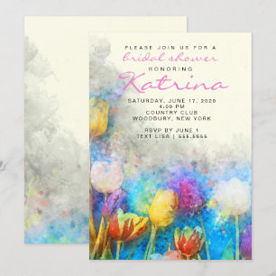 Tulips colourful  Watercolor Floral Bridal Shower Invitation