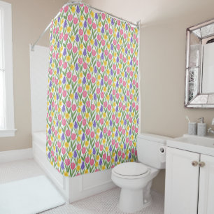 Tulips, Daffodils, Hyacinths Coloring Style Shower Curtain