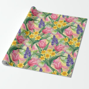 Tulips, Daffodils, Hyacinths in Alcohol Ink Style Wrapping Paper