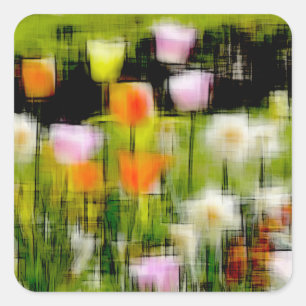 Tulips digital effect of style "impression" square sticker