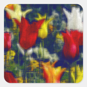 Tulips digital effect of style "impression" square sticker