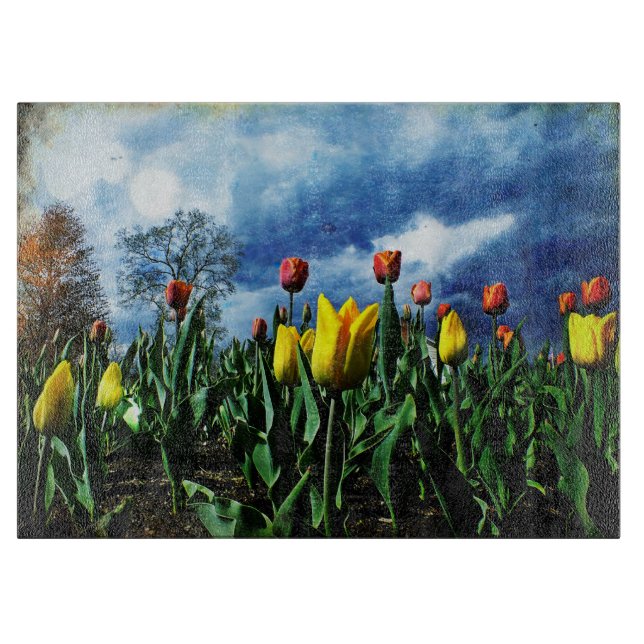 Tulips Drama Glass Cutting Board (Front)