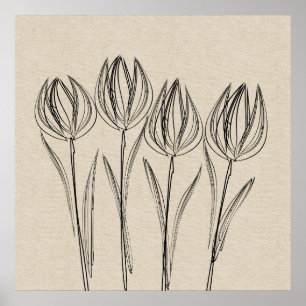 Tulips Drawing Canvas Flower Poster