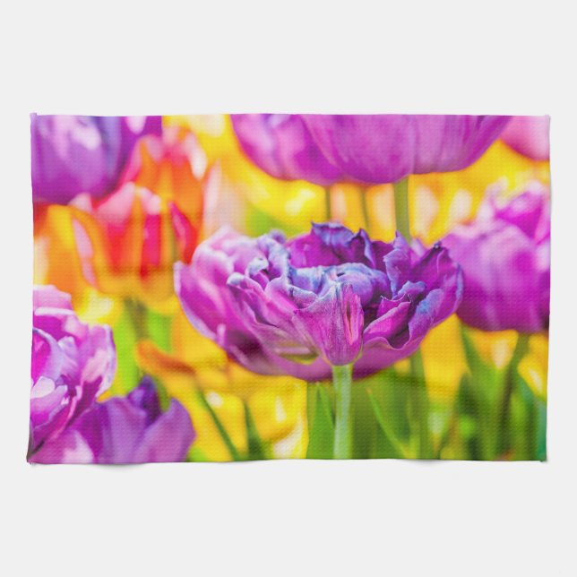 Tulips Enchanting Dark Pink Tea Towel (Horizontal)