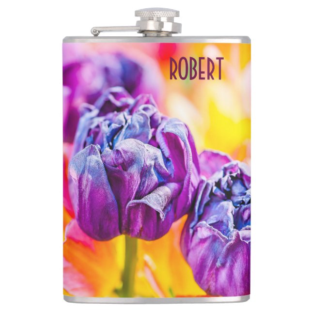 Tulips Enchanting purple Hip Flask (Front)