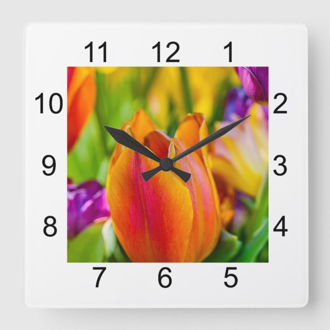 Tulips Enchanting Square Wall Clock (Front)