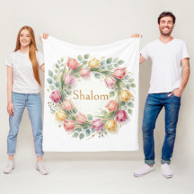 Tulips Eucalyptus Wreath, Shalom Watercolor Gold