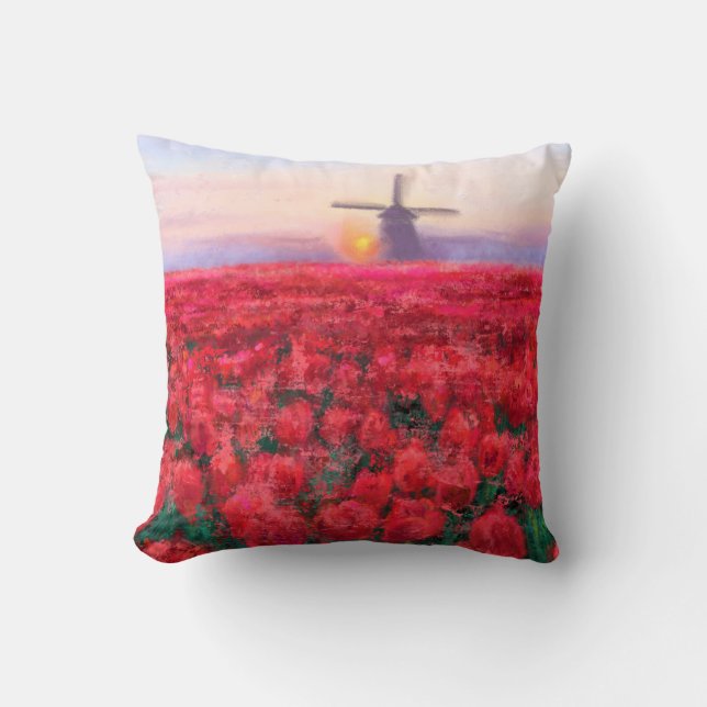 Tulips Field - Landscape - Spring in Netherland Cushion (Front)