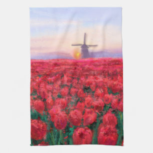 Tulips Field - Landscape - Spring in Netherland Tea Towel