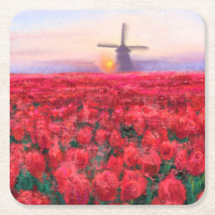 Tulips Field Paper Coaster Spring in Netherland