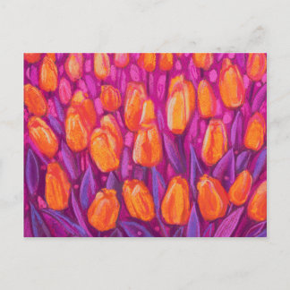 Tulips Field, Spring Flowers Floral Orange Purple Postcard