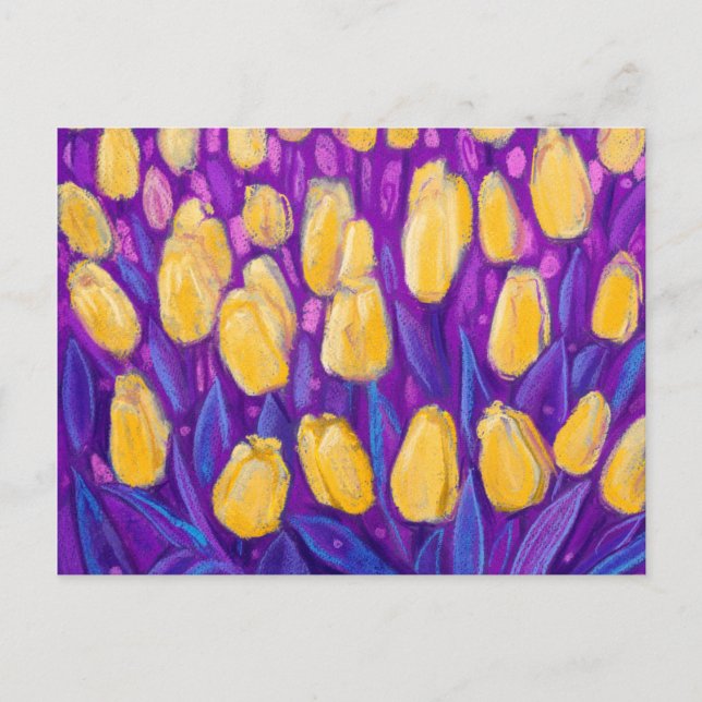 Tulips Field, Spring Flowers Floral Yellow Violet Postcard (Front)