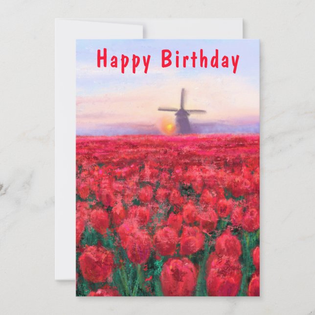 Tulips Field Spring in Netherland Birthday Card (Front)