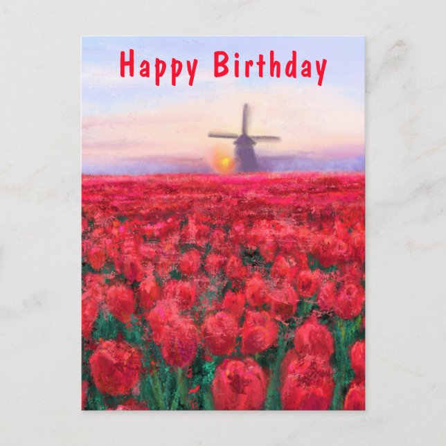 Tulips Field Spring in Netherland - Happy Birthday Postcard (Front)
