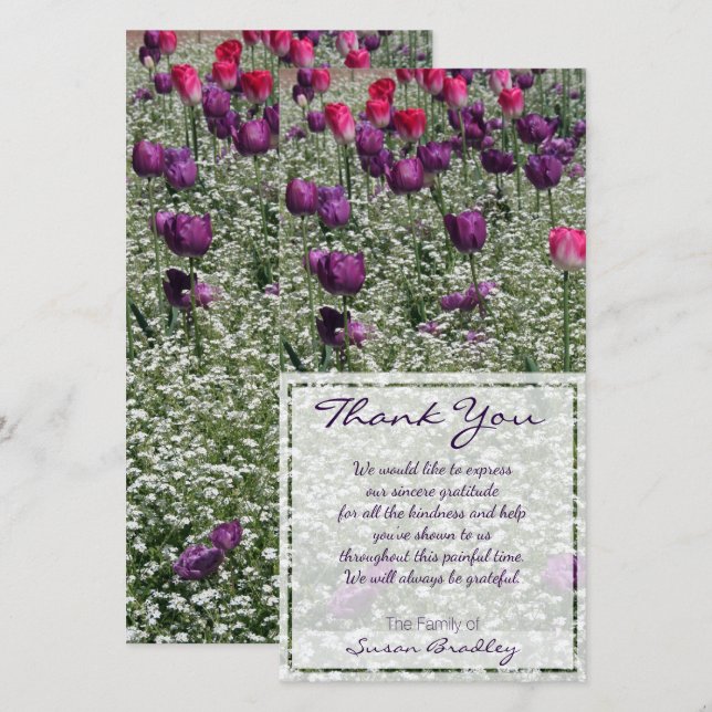 Tulips Field Sympathy Thank You Photo card (Front/Back)