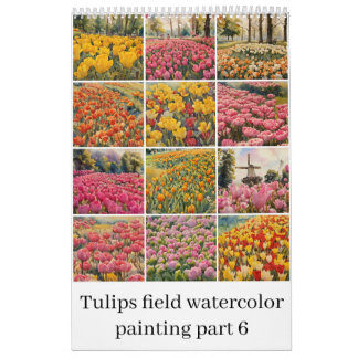 Tulips field watercolor painting 6 calendar