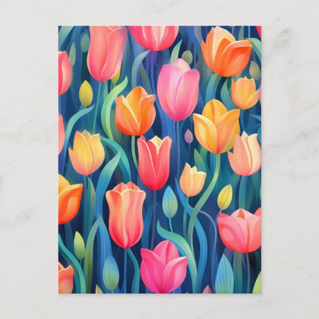 Tulips Floral Pattern Postcard (Front)