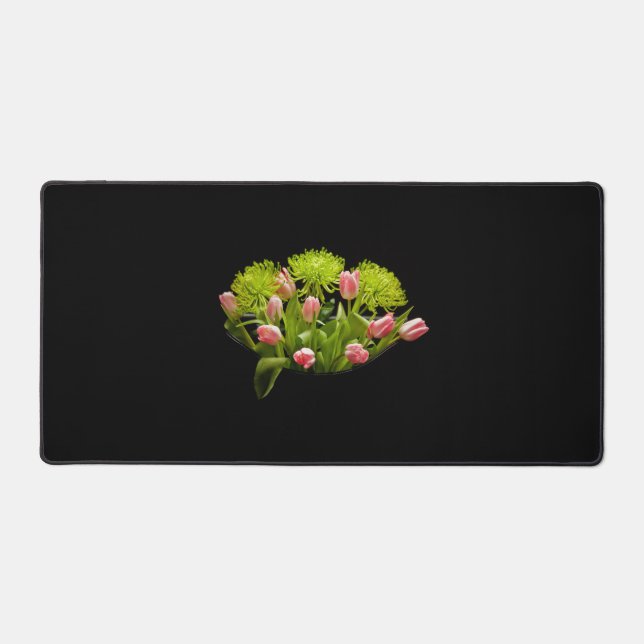 Tulips Flower Arrangement Black Background Desk Mat (Front)