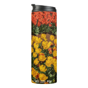 Tulips Flower Rows with custom text Thermal Tumbler