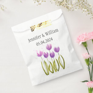 Tulips flowers watercolor Purple Rustic Wedding Favour Bags