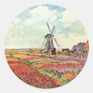 Tulips From Holland By Claude Monet Classic Round Sticker