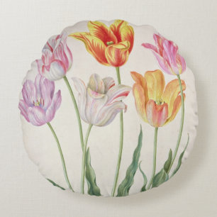 Tulips, from the 'Nassau Florilegium' (w/c on pape Round Cushion