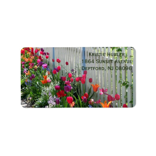 tulips garden photo customisable address label (Front)