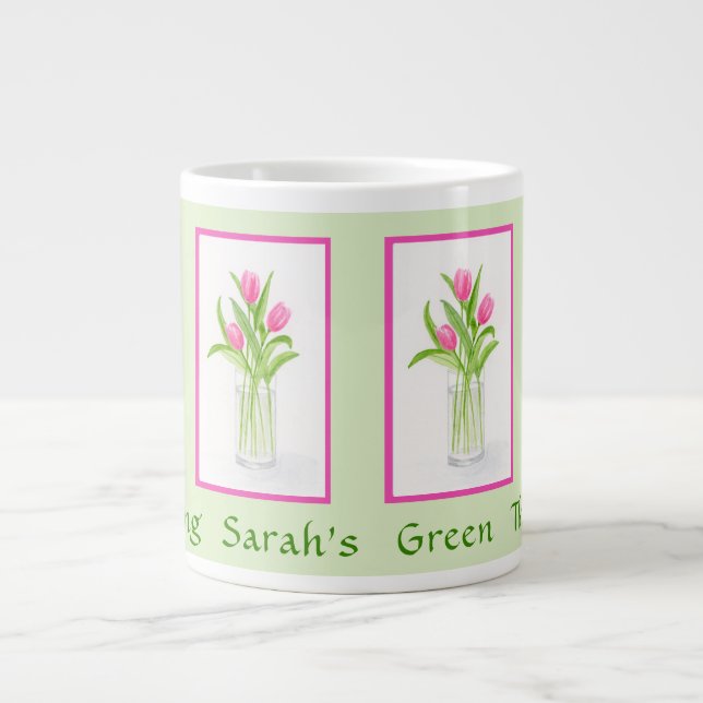 Tulips Handpainted Watercolor PERSONALIZE Gardener Large Coffee Mug (Front)