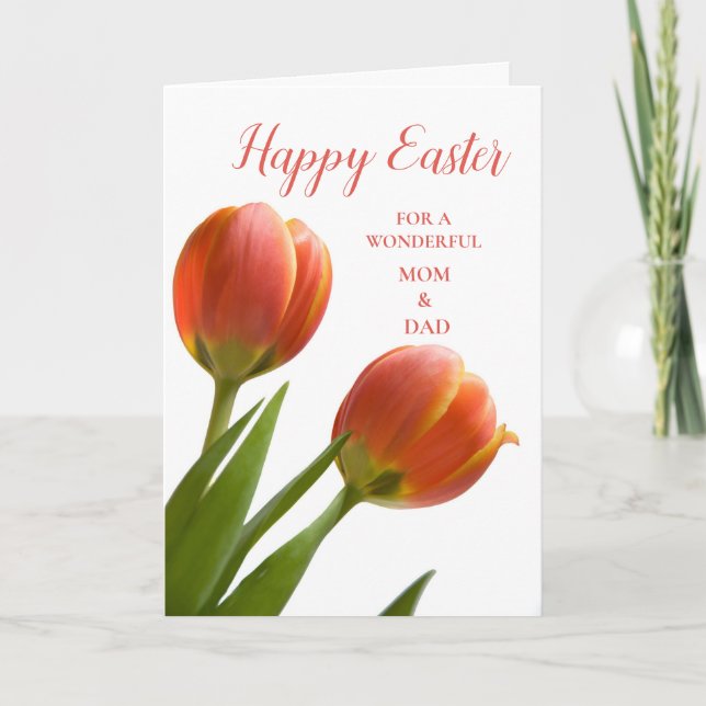 Tulips Happy Easter Mum and Dad Holiday Card (Front)