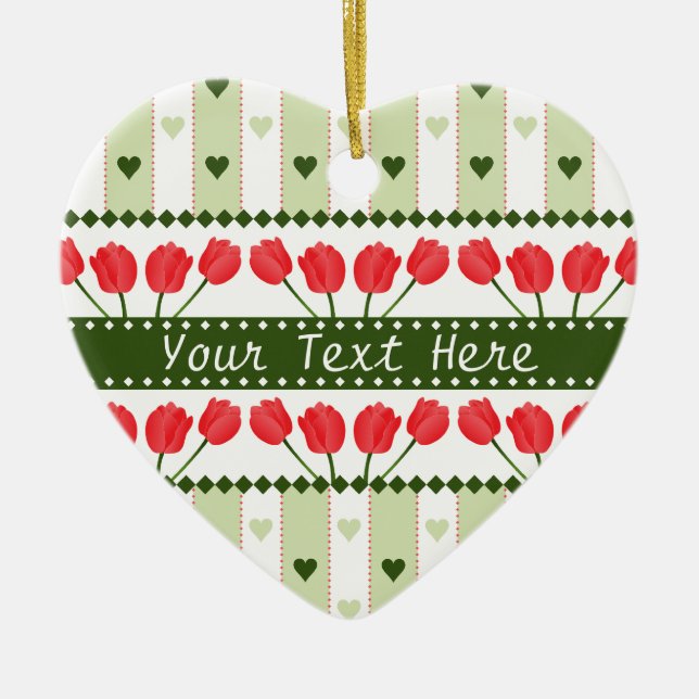 Tulips & Hearts ornament, customise Ceramic Tree Decoration (Front)
