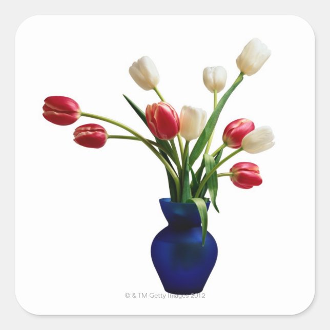Tulips in a Blue Vase Square Sticker (Front)