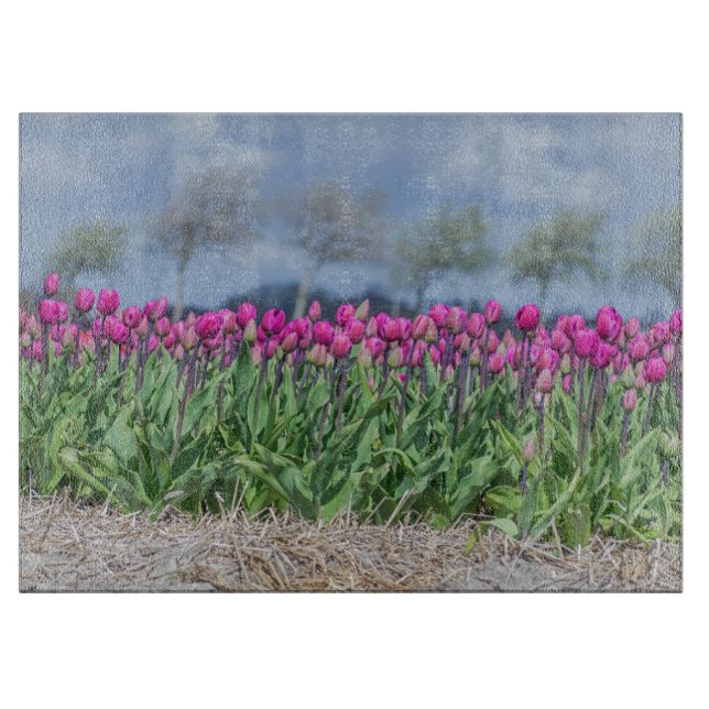 Tulips in a field in Holland glass Cutting Board (Front)