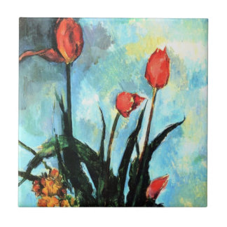 Tulips in a Vase by Paul Cezanne, Vintage Art Tile